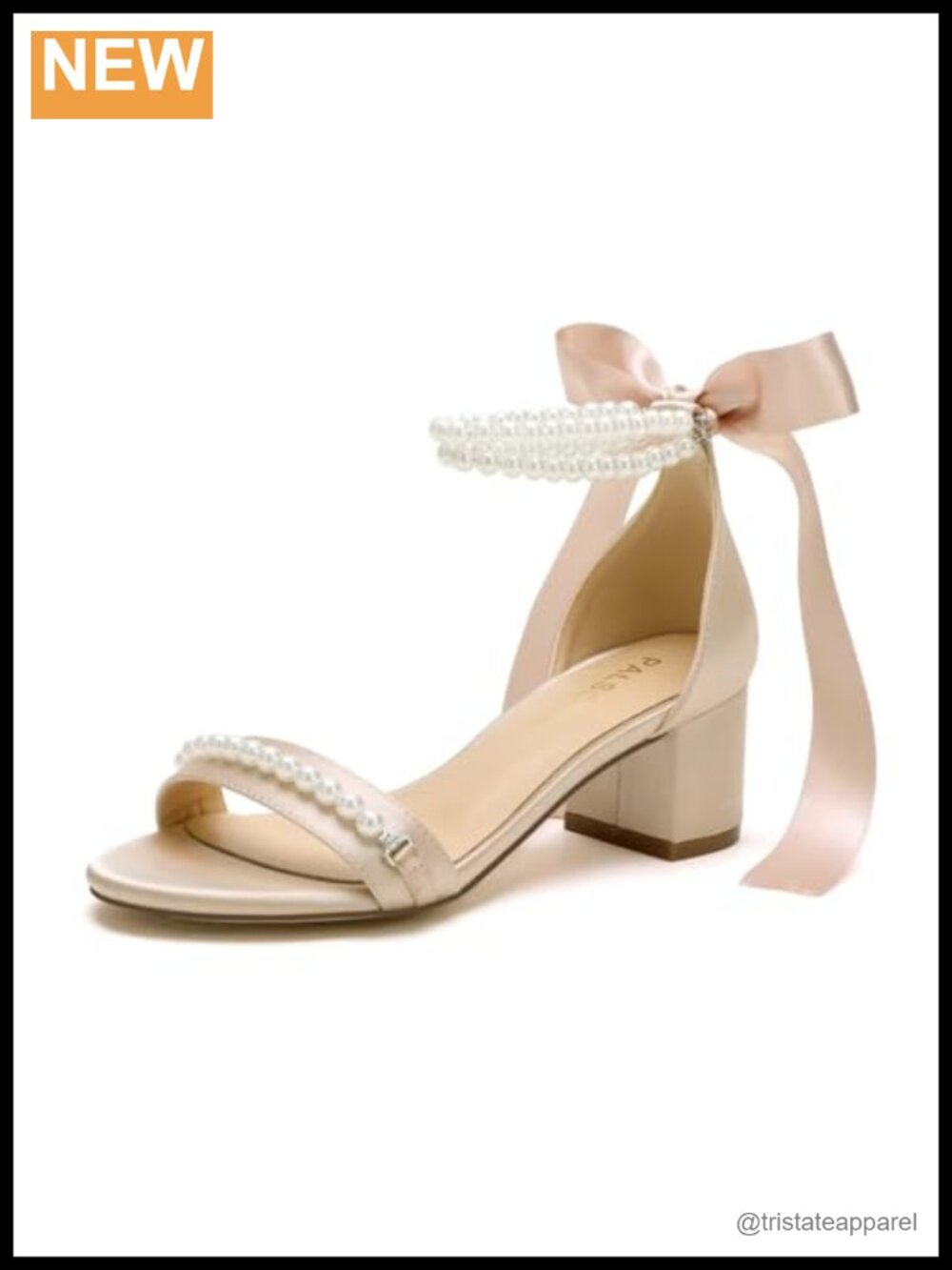 Women's Satin Block Heel Wedding Sandals Pearl Ankle Strap Formal Bride Shoes 2
